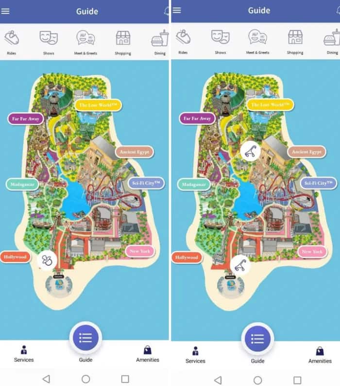 Universal Studios Singapore mobile app screenshots
