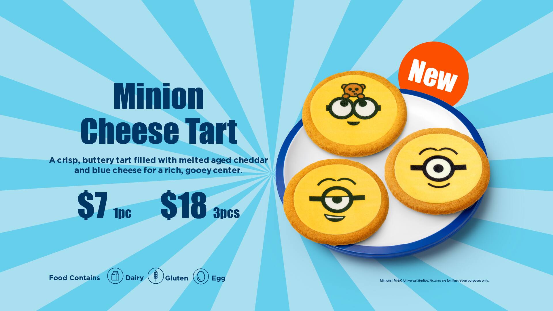 Try the new Minion Cheese Tart at Super Hungry Food Stand in Universal Studios Singapore.