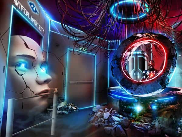 Made in Hell: XL Robotics takes guests into a state-of-the-art bioengineering and robotics facility hiding a horrifying secret: the pursuit of artificial immortality. Inside, rebels, machines and human test subjects collide in a facility that has crossed the line between human and machine.