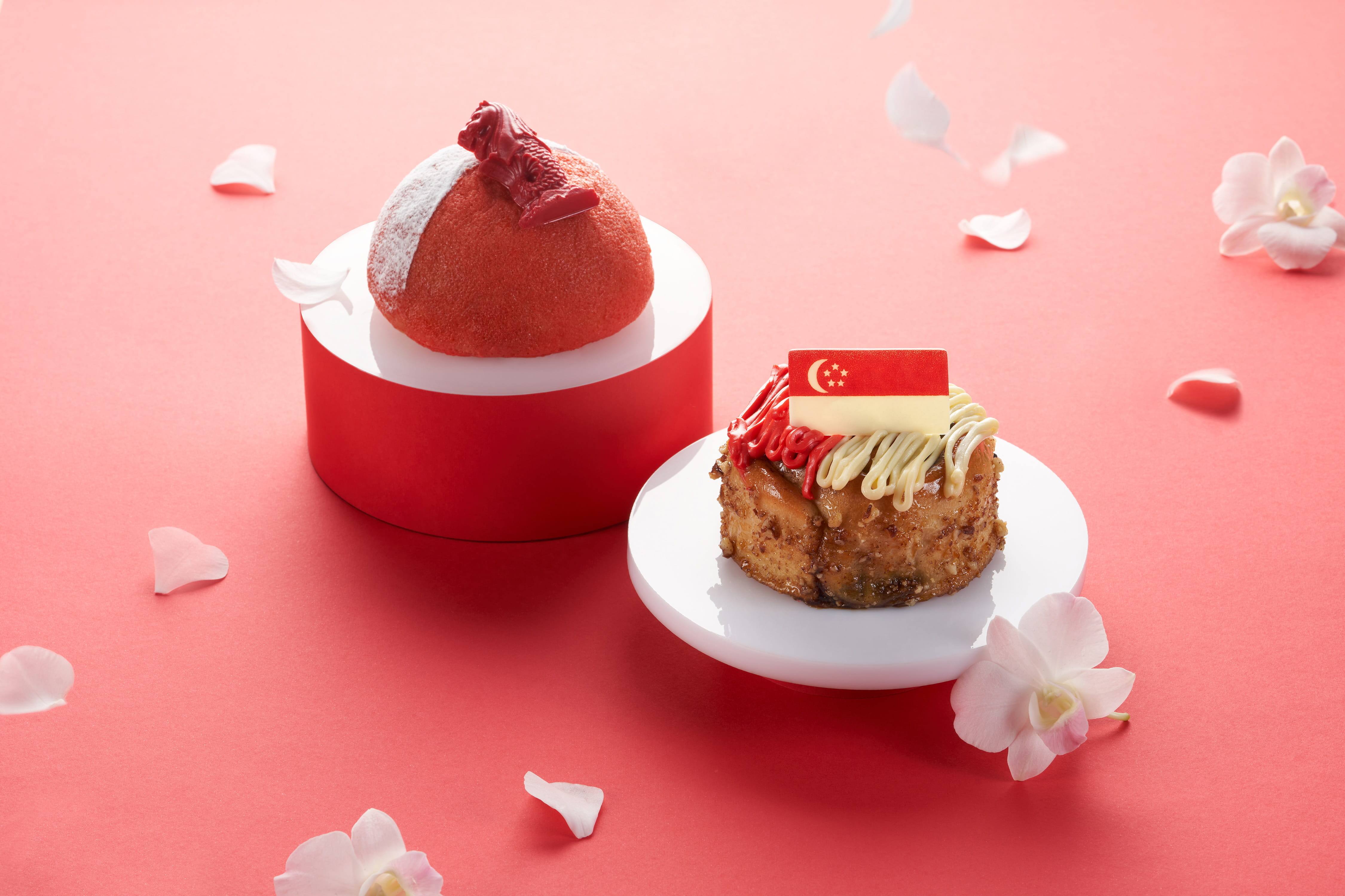 •	Ora Lounge: From 31 July to 10 August, choose a Cinnamon Roll with red-and-white cream cheese or a Soft Bun with red crumble, rose and milk custard filling, each priced at SGD4.50.