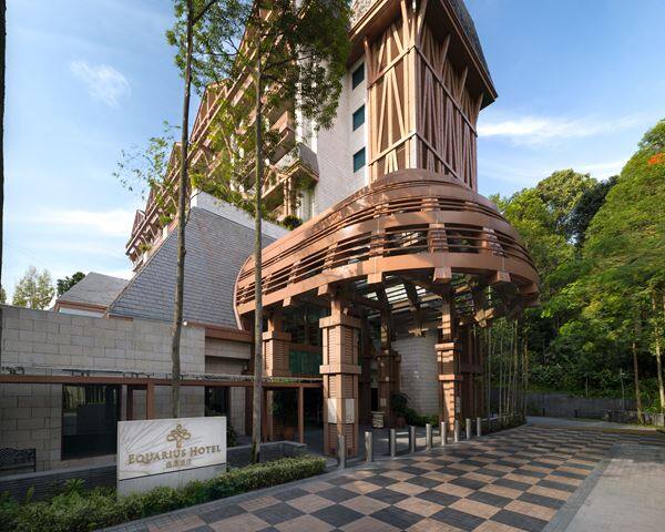 Equarius Hotel sits beside tropical rainforest at the western side of Resorts World Sentosa.