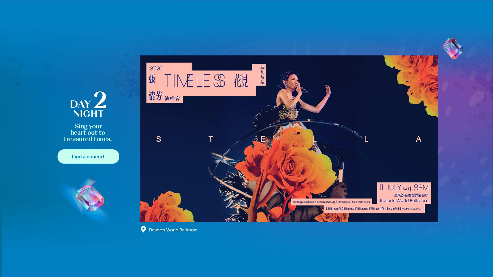 DAY 2, NIGHT: Sing your heart out to treasured tunes. Find a concert like Stella Chang [TimeLESS Concert 2026].