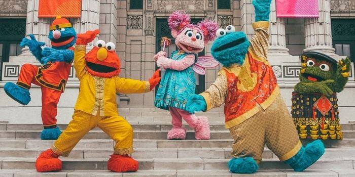 Sesame Street characters wearing special clothes for Chinese New Year