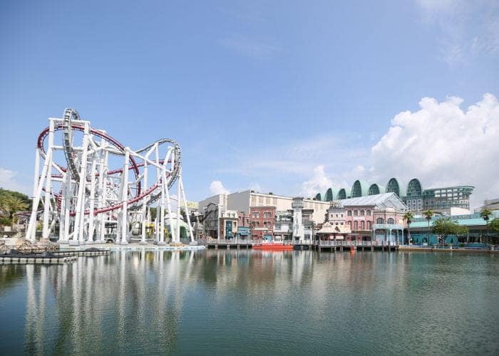 View of Universal Studios Singapore’s roller coaster and rides