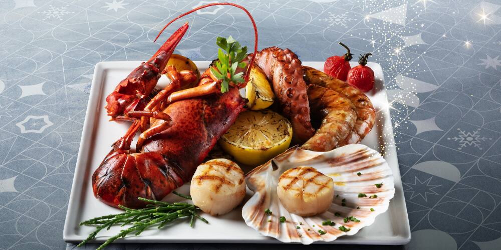 Grilled seafood specialties at Osia Steak & Seafood Grill