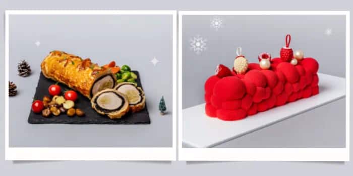 Wellington Log Cake and Ruby Chocolate Yule Log with Raspberry